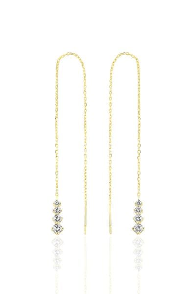 Gümüş altın yaldızlı zirkon taşlı Işıltılı Gümüş Zincir Küpe SGTL10418GOLD