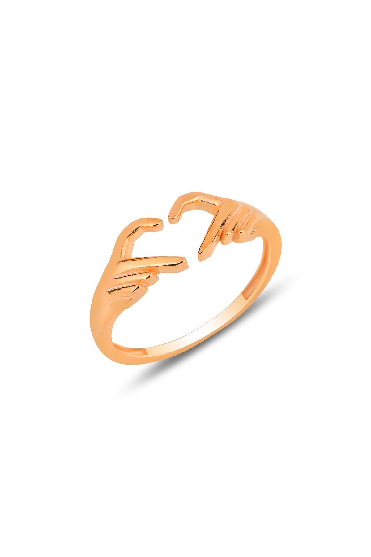 Gümüş rose kalp işareti eller ayarlamalı yüzük SGTL12160ROSE