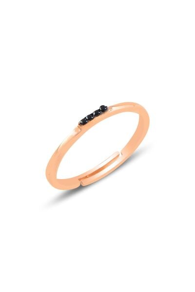 Gümüş rose siyah taşlı ayarlamalı elegant gümüş yüzük SGTL10615SYH
