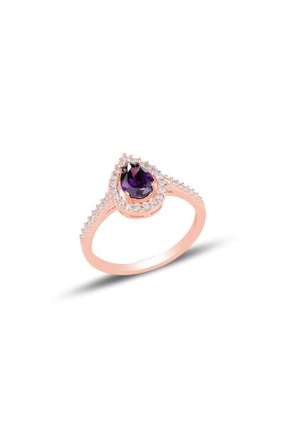 Gümüş rose ametis taşlı damla modeli üçlü set SGTL11512MOR