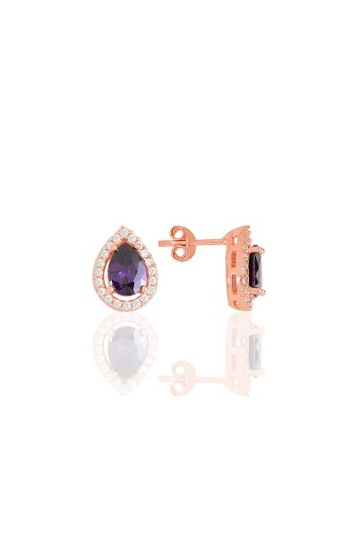 Gümüş rose ametis taşlı damla modeli üçlü set SGTL11512MOR