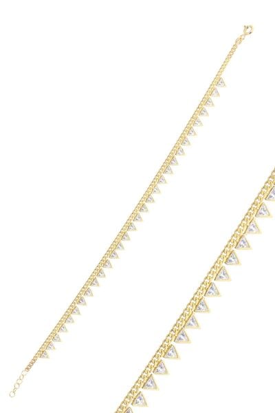 Gümüş altın yaldızlı zirkon taşlı gurmet zincirli piramit halhal  SGTL10530GOLD