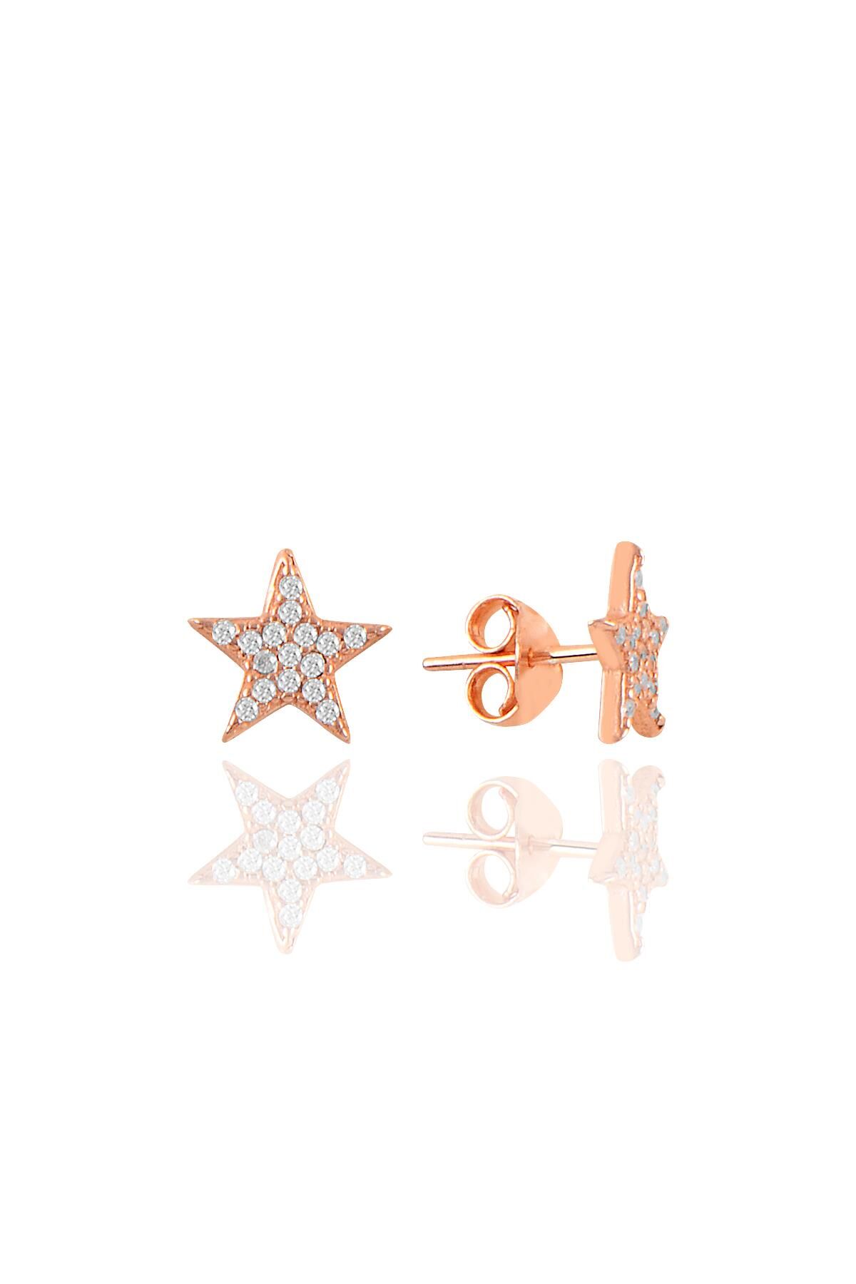 Gümüş rose zirkon taşlı yıldız küpe  SGTL11103ROSE