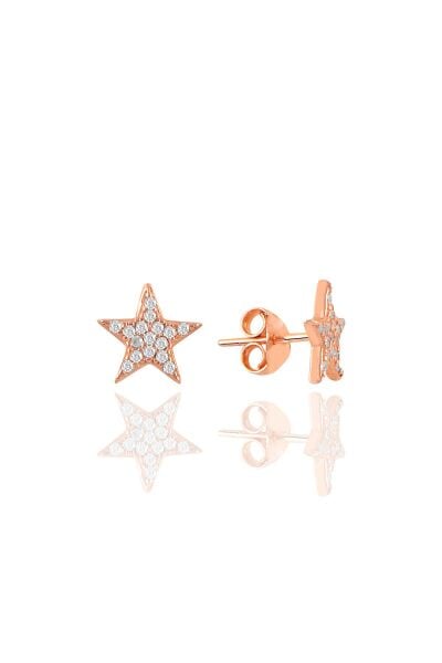 Gümüş rose zirkon taşlı yıldız küpe  SGTL11103ROSE
