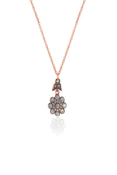 Gümüş rose zirkon taşlı elmas montürlü çiçek modeli set SGTL11461ROSE