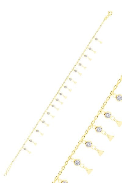 Gümüş altın yaldızlı zirkon taşlı çift sıra üçgen pullu halhal SGTL10536GOLD