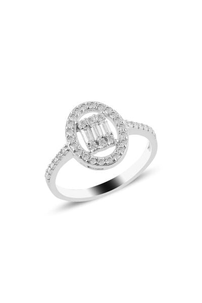 Gümüş rodyumlu oval gümüş düz baget taşlı yüzük SGTL10745YZK