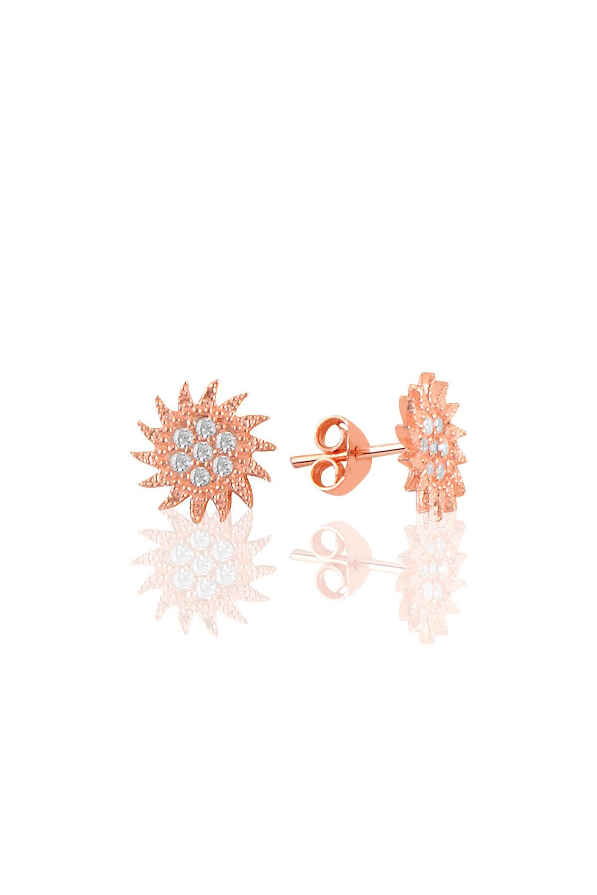 Gümüş rose zirkon taşlı yeni güneş küpe SGTL11102ROSE