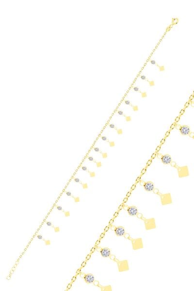 Gümüş altın yaldızlı zirkon taşlı çift sıra dilim pullu halhal SGTL10540GOLD