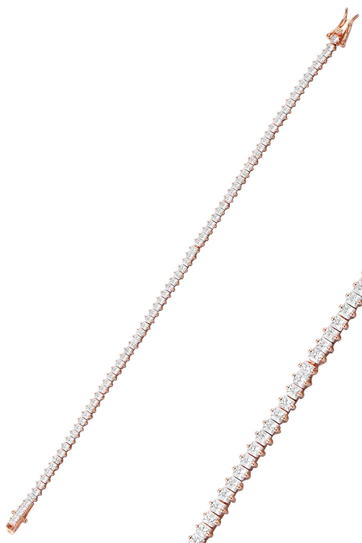 Gümüş baget taşlı su yolu bileklik SGTL10027ROSE