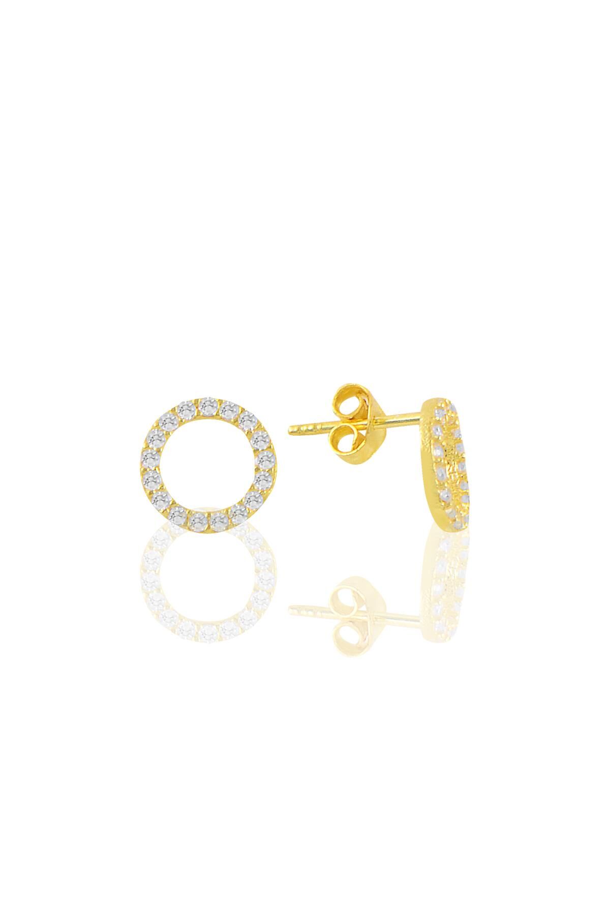 Gümüş altın yaldızlı zirkon taşlı simit küpe SGTL10809GOLD