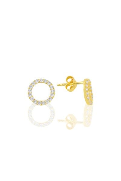 Gümüş altın yaldızlı zirkon taşlı simit küpe SGTL10809GOLD