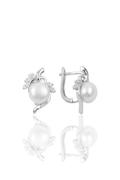Gümüş inci ve zirkon taşlı yaprak modeli ikili set SGTL10029