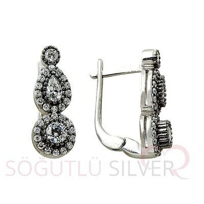 Tria damla rodyumlu elmas montürlü küpe küpe8543