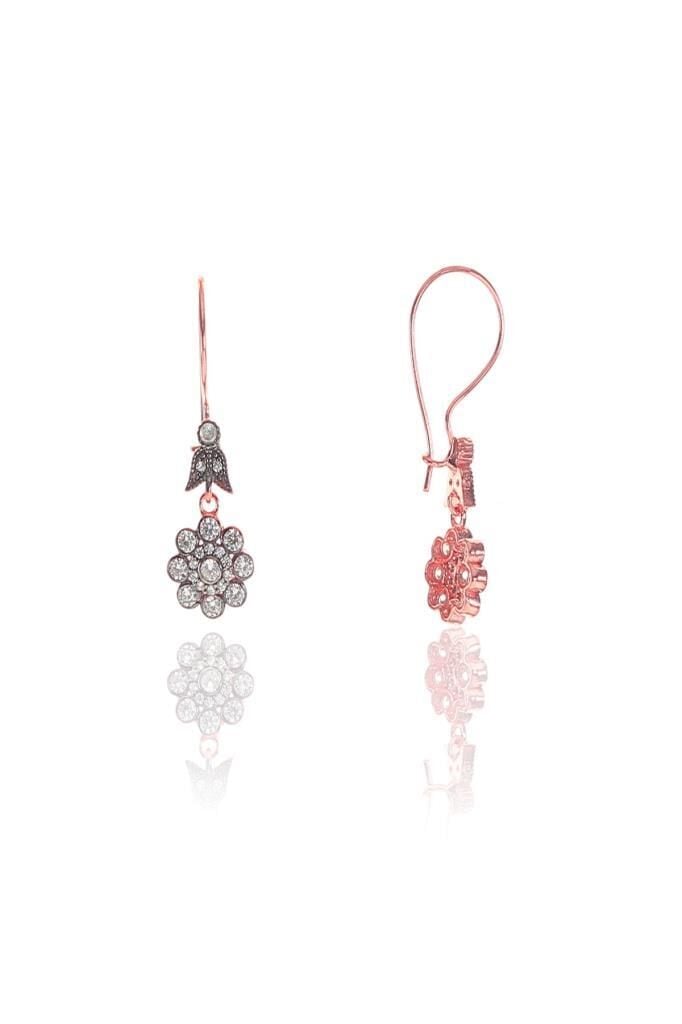 Gümüş rose zirkon taşlı elmas montürlü çiçek modeli küpe SGTL11338KUPE