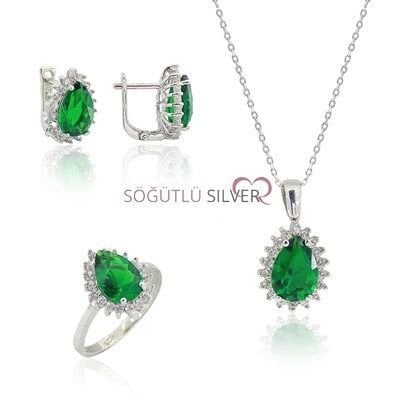rodyumlu pırlanta modeli üçlü set SGTL3246