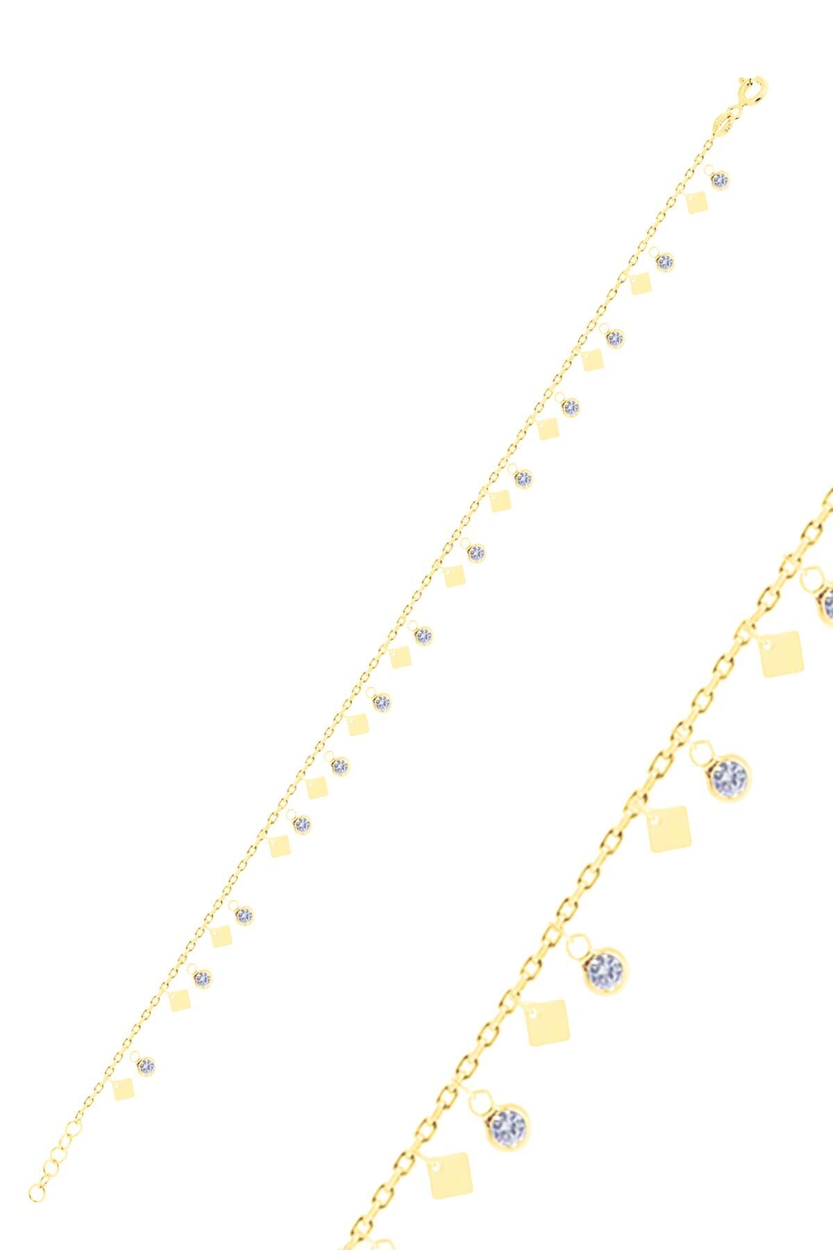 Gümüş altın yaldızlı zirkon taşlı dilim pullu halhal SGTL10546GOLD