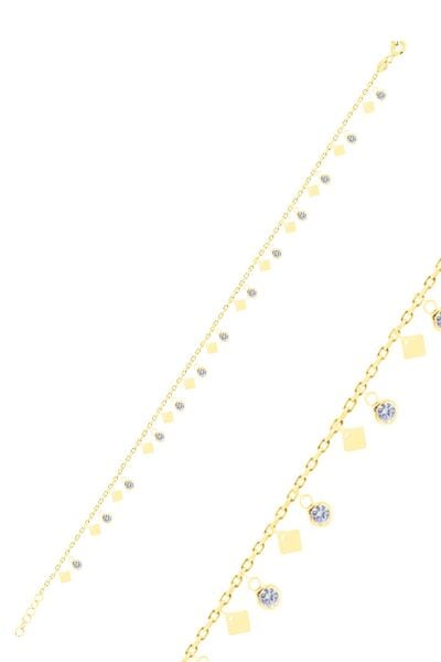 Gümüş altın yaldızlı zirkon taşlı dilim pullu halhal SGTL10546GOLD