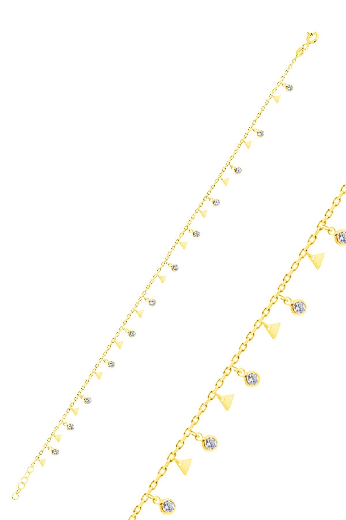 Gümüş altın yaldızlı zirkon taşlı üçgen pullu halhal  SGTL10547GOLD