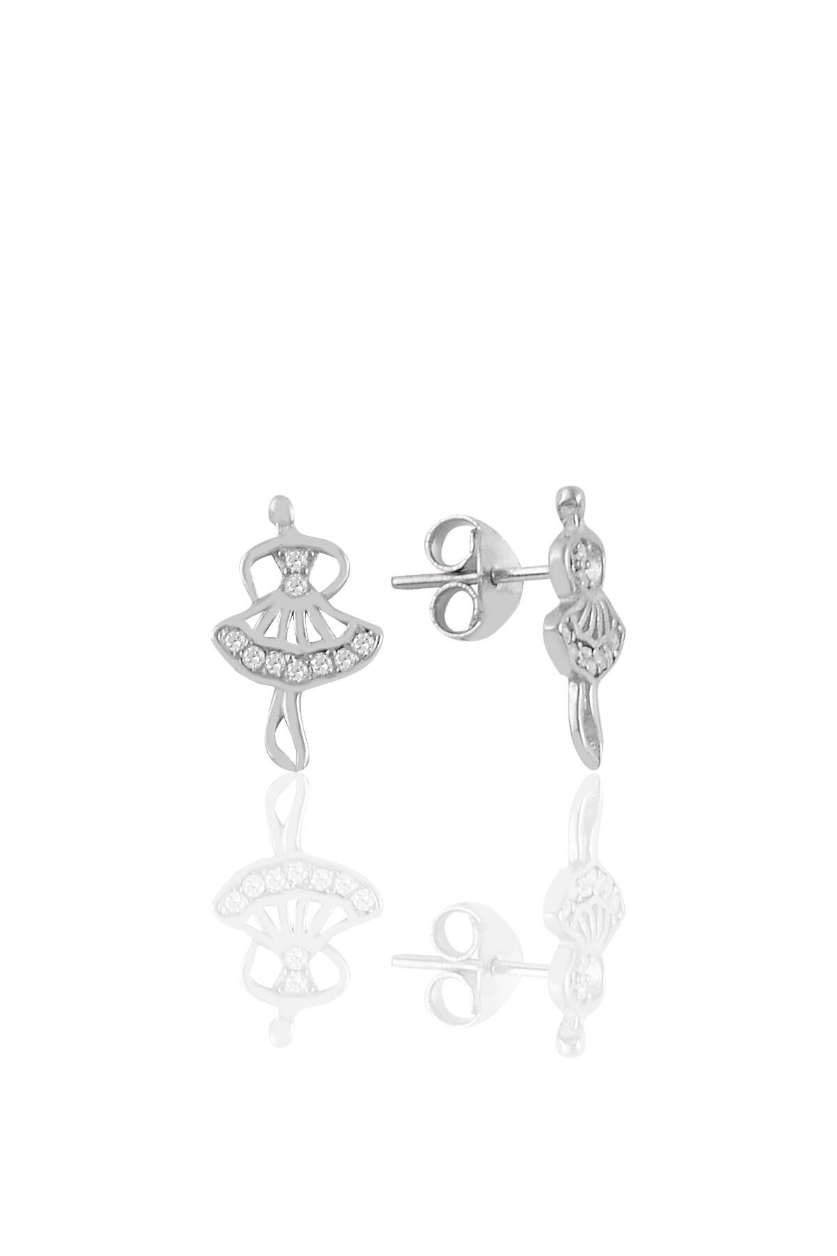 Gümüş rodyumlu zirkon taşlı balerin küpe SGTL11098RODAJ