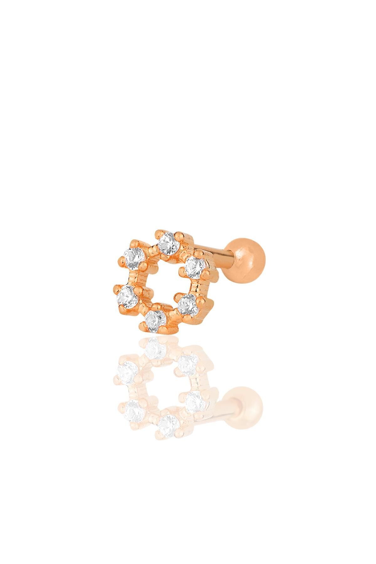 Gümüş rose zirkon taşlı simit modeli Tragus helix Piercing küpe SGTL12208ROSE