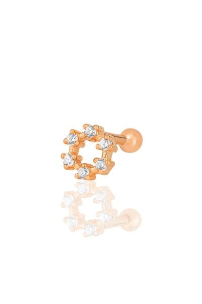 Gümüş rose zirkon taşlı simit modeli Tragus helix Piercing küpe SGTL12208ROSE