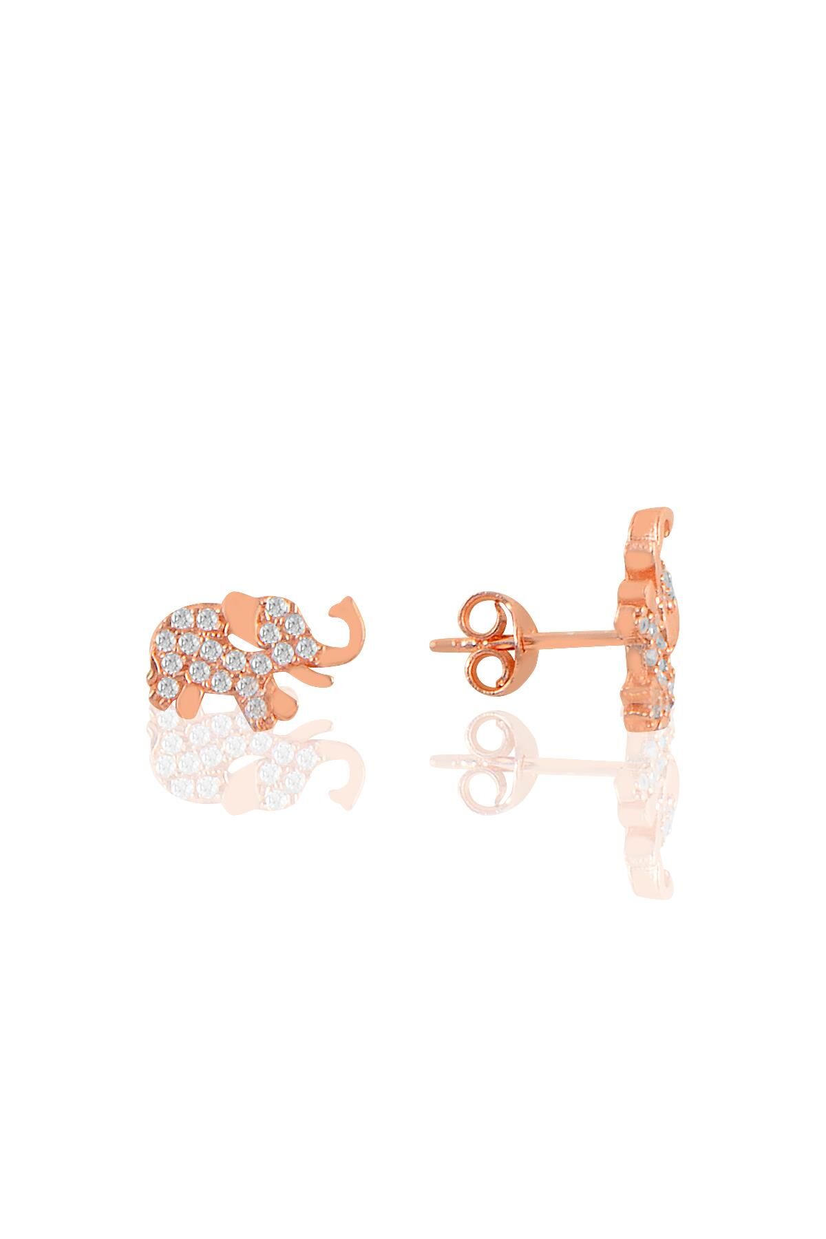 Gümüş rose zirkon taşlı fil  küpe SGTL11097ROSE