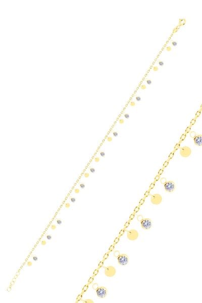 Gümüş altın yaldızlı zirkon taşlı pullu halhal SGTL10549GOLD