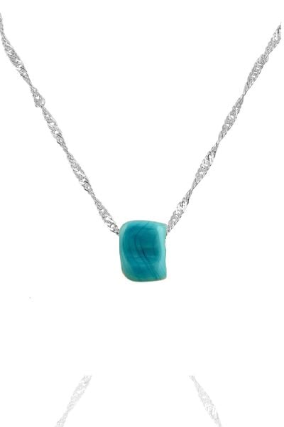 Gümüş rodyumlu  60 cm singapur zincirli turkuaz taşlı kolye SGTL11336RODAJ