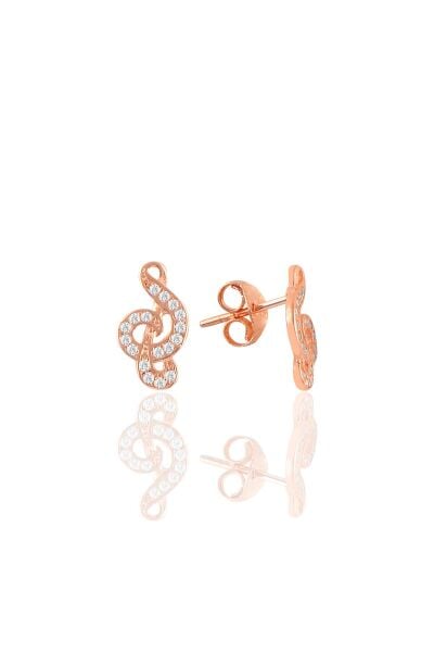 Gümüş rose zirkon taşlı sol anahtar küpe  SGTL11096ROSE