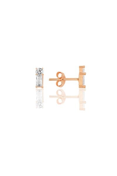 Gümüş rose baget kesim zirkon taşlı küpe SGTL12066ROSE