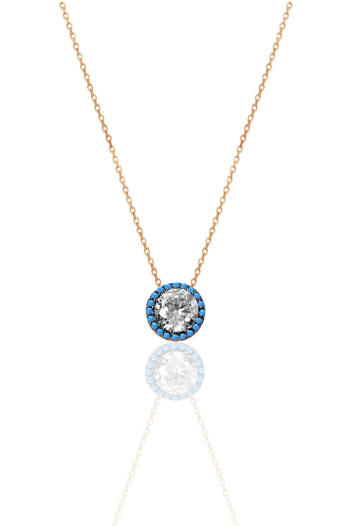 Gümüş turkuaz taşlı elmas montürlü tek taş kolye SGTL8741