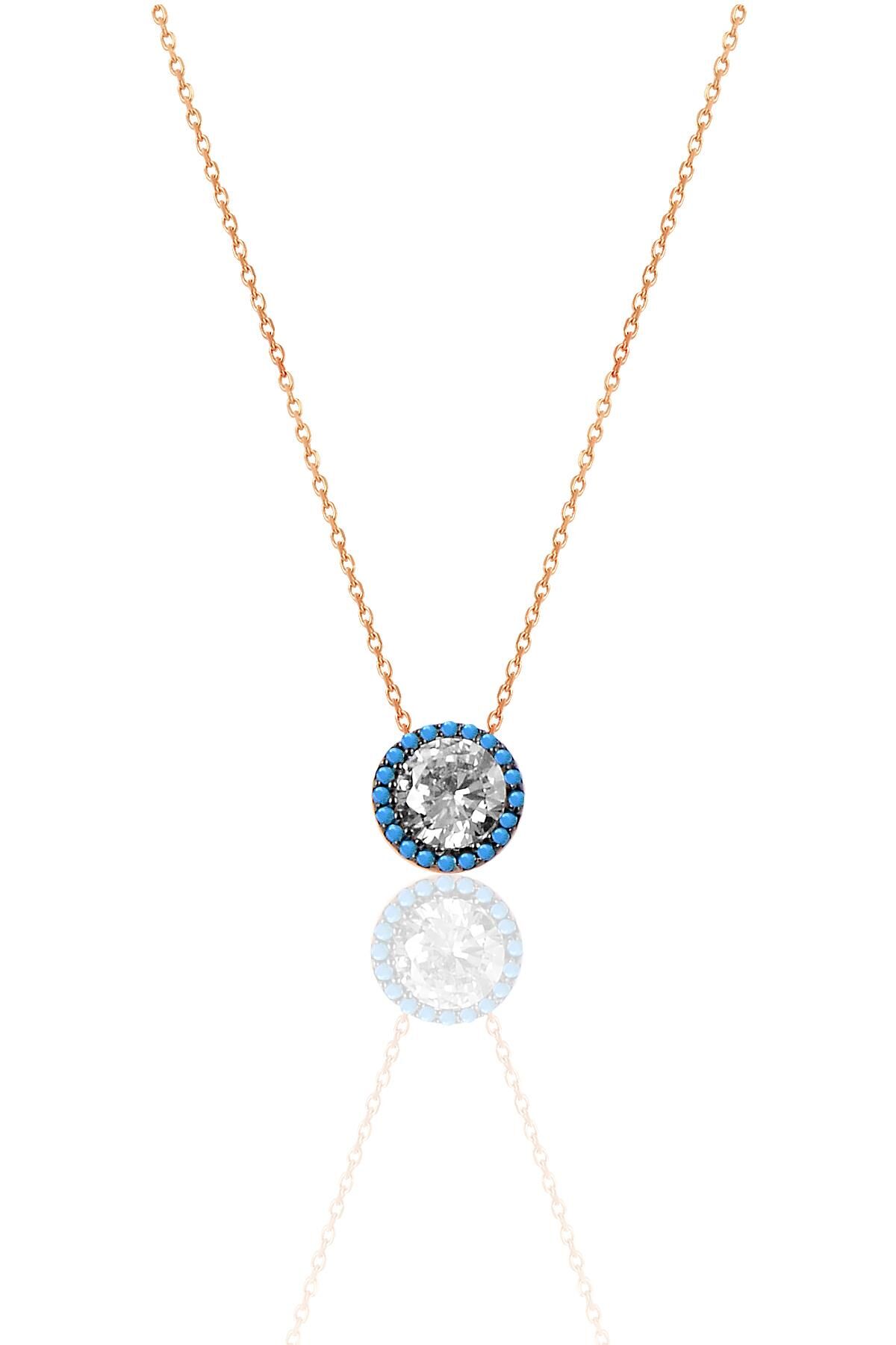 Gümüş turkuaz taşlı elmas montürlü tek taş kolye SGTL8741