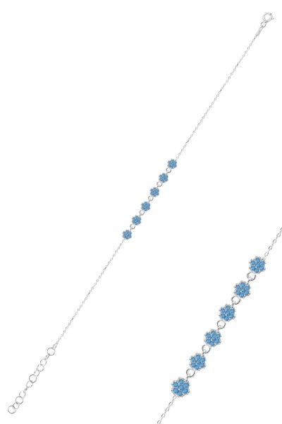 Gümüş rodyumlu turkuaz taşlı çiçek bileklik SGTL12293MAVI
