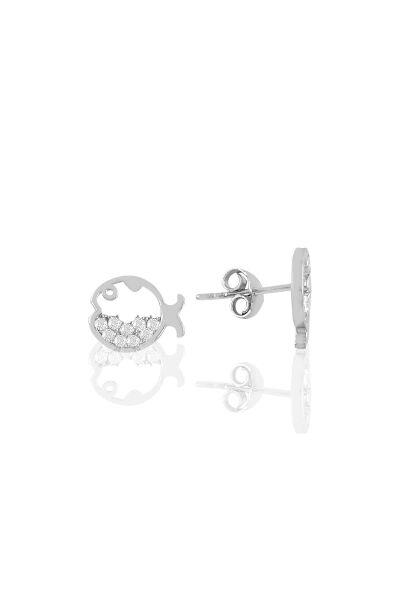 Gümüş rodyumlu zirkon taşlı balık küpe SGTL11095RODAJ