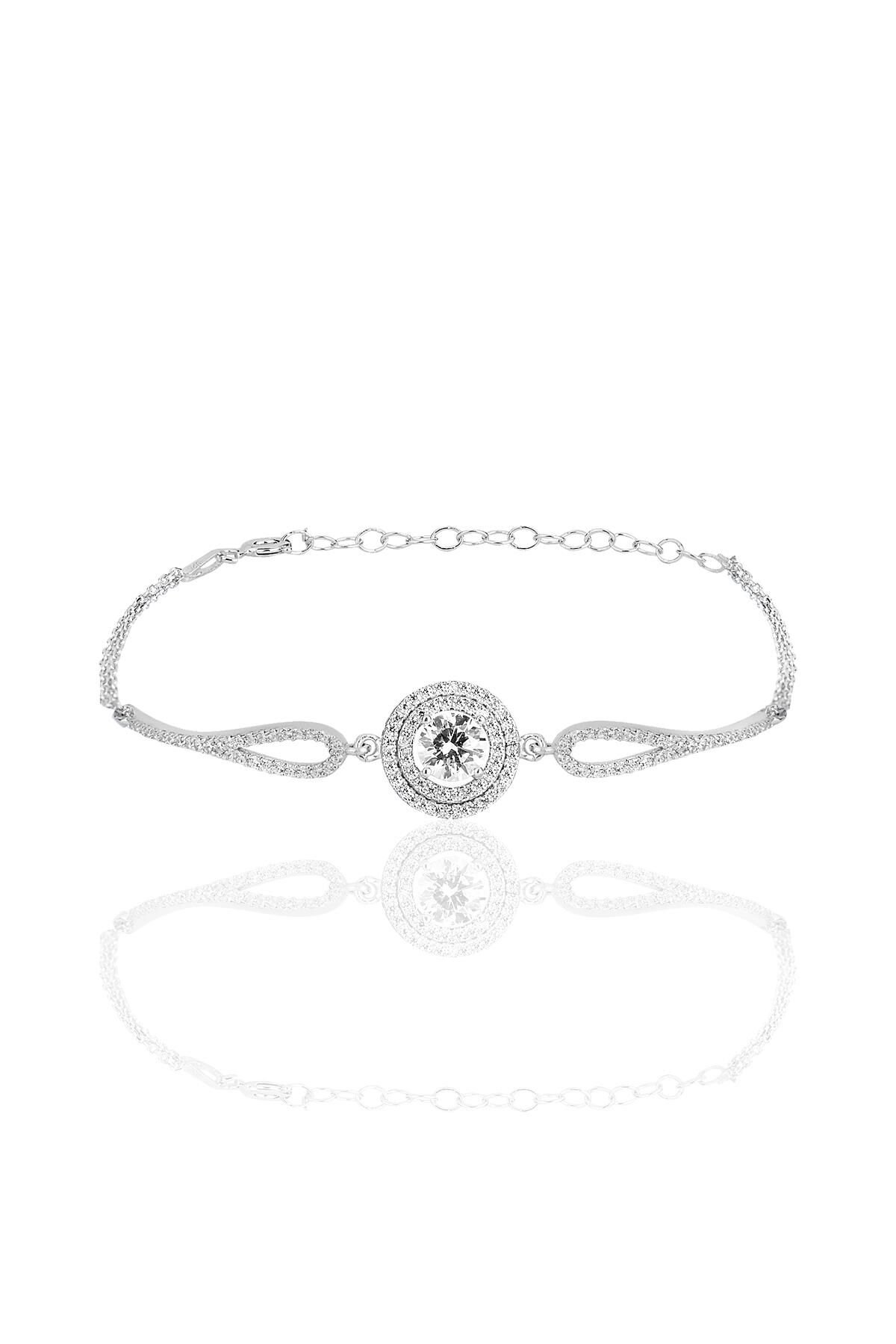 Gümüş rodyumlu zirkon taşlı pırlanta montürlü yuvarlak bileklik SGTL12089RODAJ