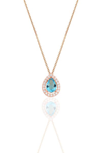 Gümüş rose akuamarin taşlı damla modeli üçlü set SGTL11512MAVI