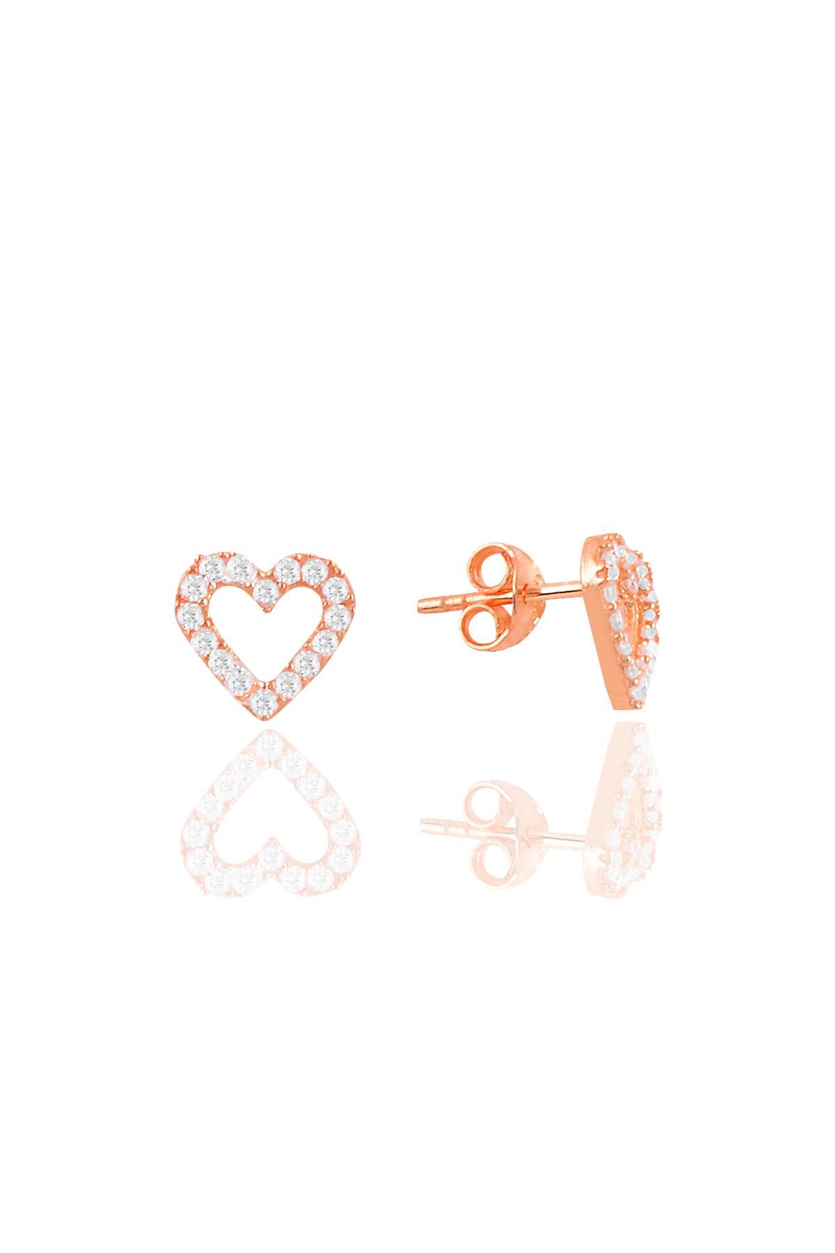 Gümüş rose zirkon taşlı içi boş kalp küpe SGTL11094ROSE