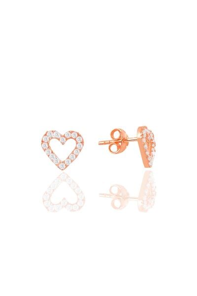 Gümüş rose zirkon taşlı içi boş kalp küpe SGTL11094ROSE