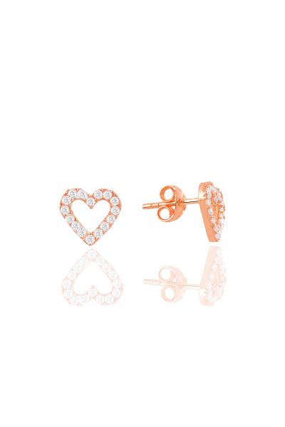 Gümüş rose zirkon taşlı içi boş kalp küpe SGTL11094ROSE