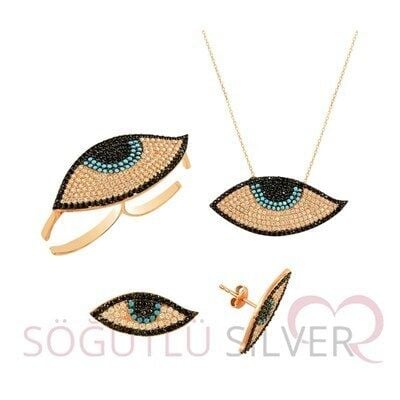 Göz nazarlı fizuze taşlı üçlü set set8230