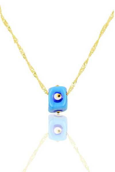 Gümüş altın yaldızlı 60 cm singapur zincirli mineli turkuaz kolye SGTL11335GOLD