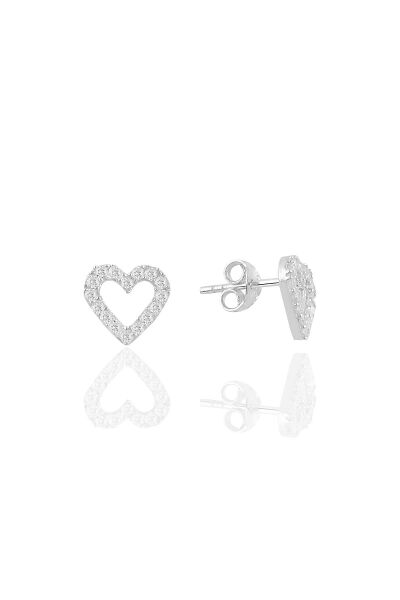 Gümüş rodyumlu zirkon taşlı içi boş kalp küpe  SGTL11094RODAJ