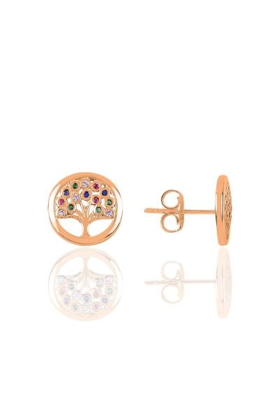 Gümüş rose renkli taşlı hayat ağaçı modeli küpe  SGTL10786ROSE