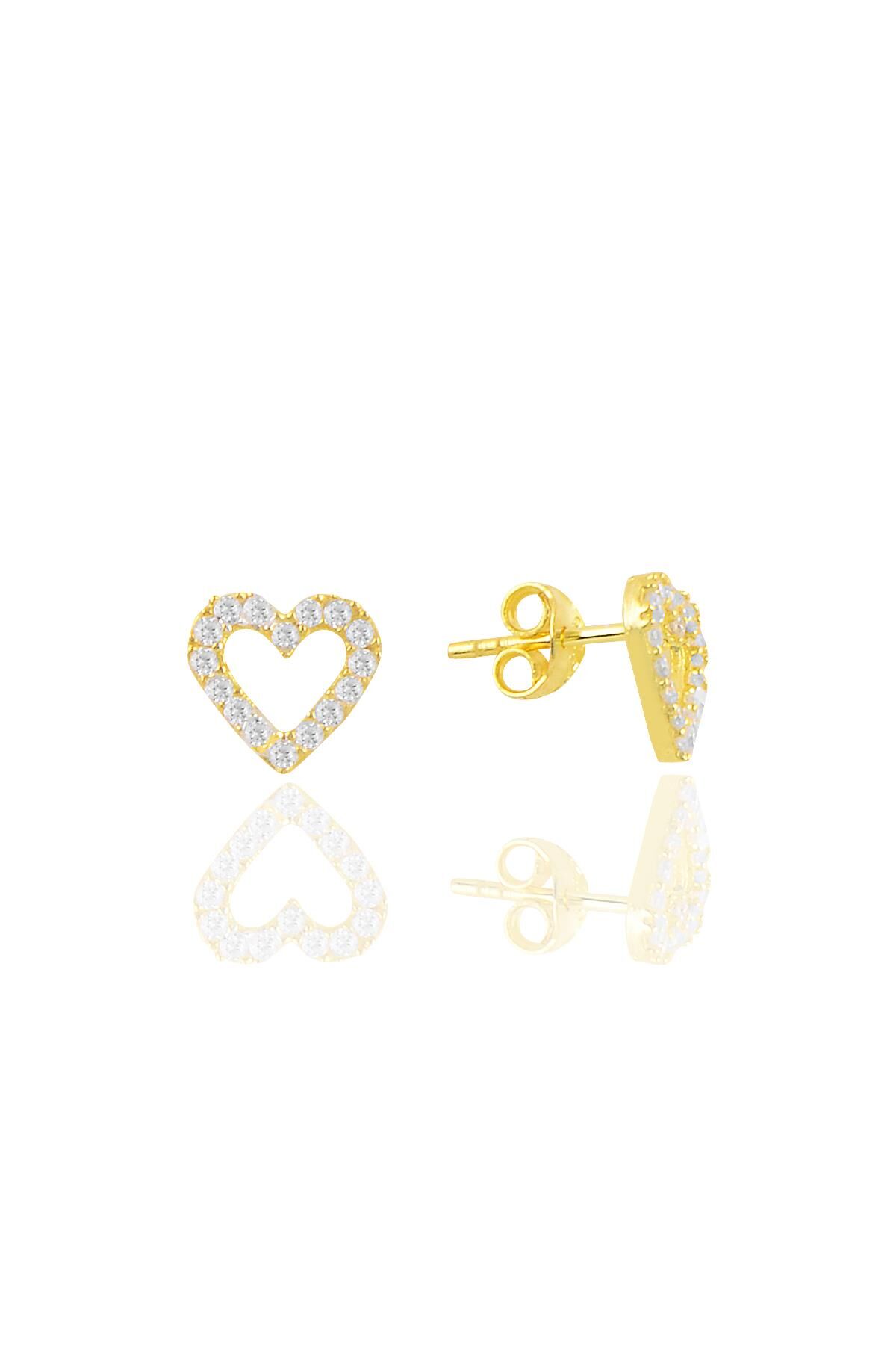 Gümüş altın yaldızlı zirkon taşlı içi boş kalp küpe SGTL11094GOLD