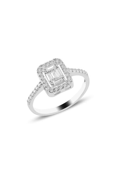 Gümüş rodyumlu  gümüş baget taşlı yüzük SGTL10746YZK