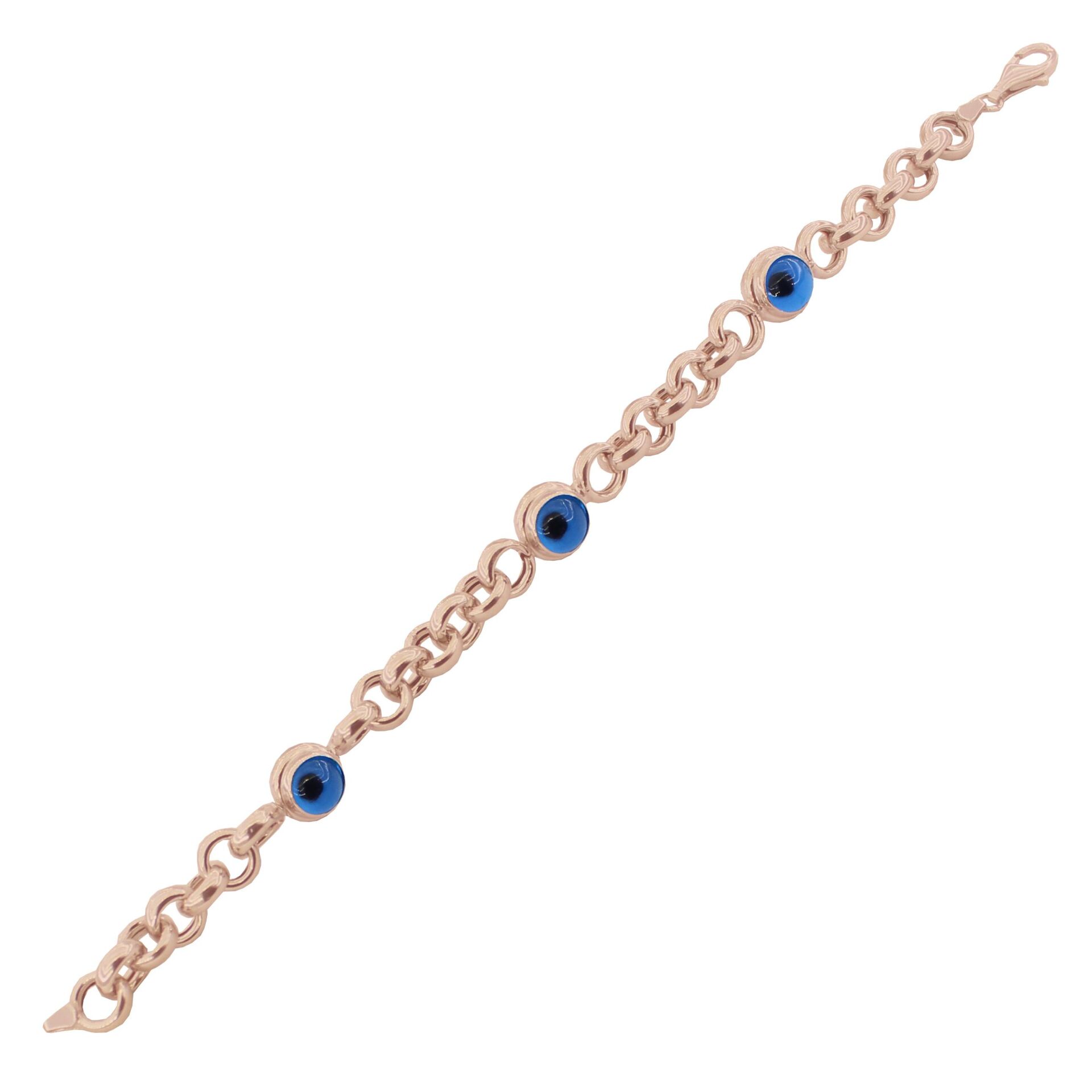 Gümüş rose cam göz kalın nazarlı zincir bileklik SGTL11459ROSE