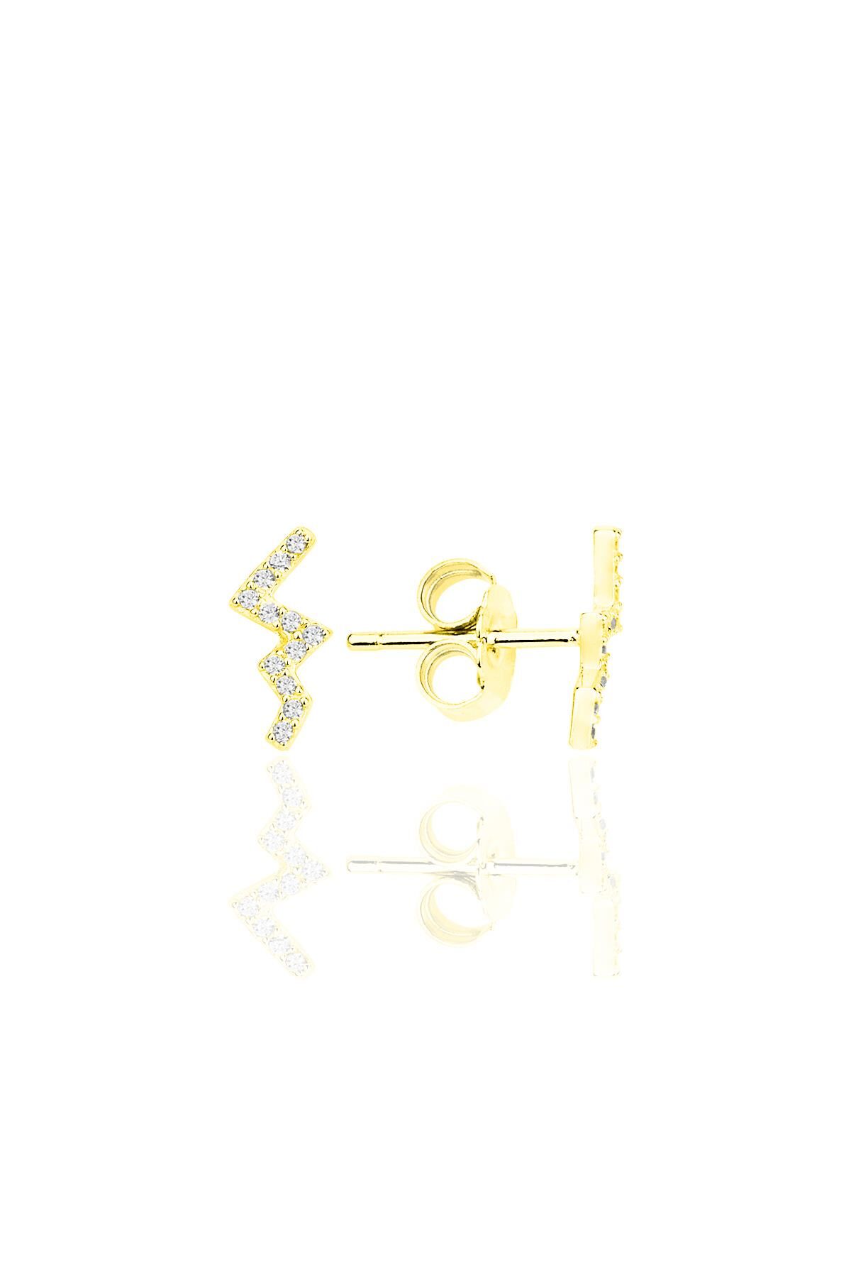 Gümüş altın yaldızlı zirkon taşlı zikzak küpe  SGTL12334GOLD