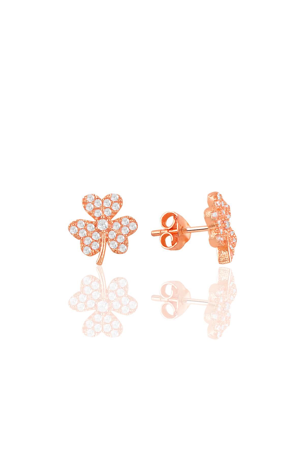 Gümüş rose zirkon taşlı yonca küpe  SGTL11093ROSE