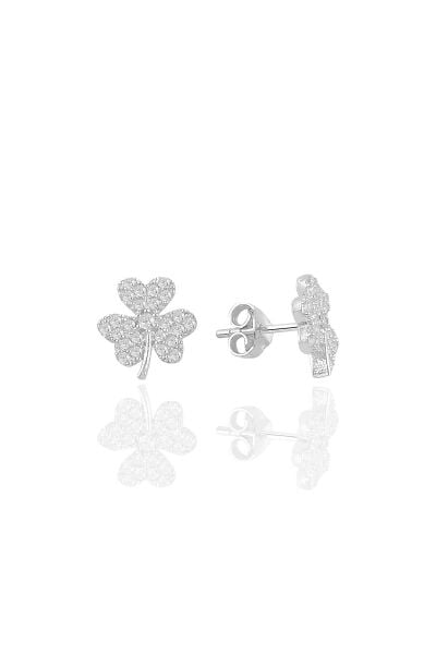 Gümüş rodyumlu zirkon taşlı yonca küpe  SGTL11093RODAJ